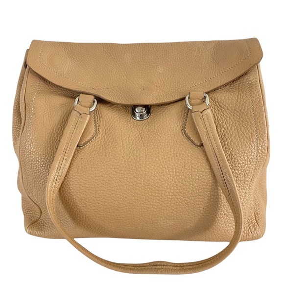 Prada Camel Leather Buckle Flap Satchel Shoulder Tote Bag - Picture 3 of 13